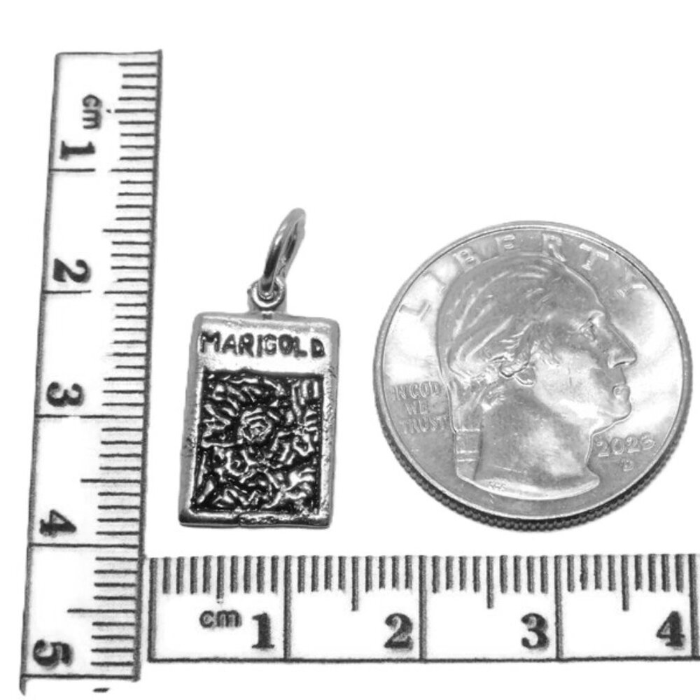 .925 Marigold Seed Bag Sterling Silver Pendant Charm - Picture 2 of 3